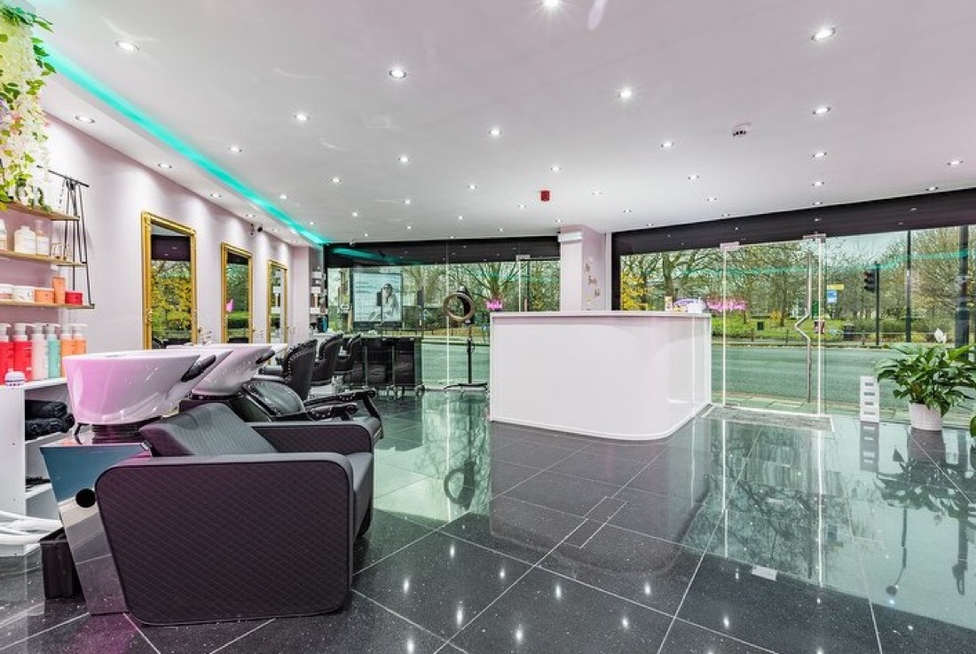 The bright salon floor at MyBeautyHub looking out to Burdett Road and the green across the street